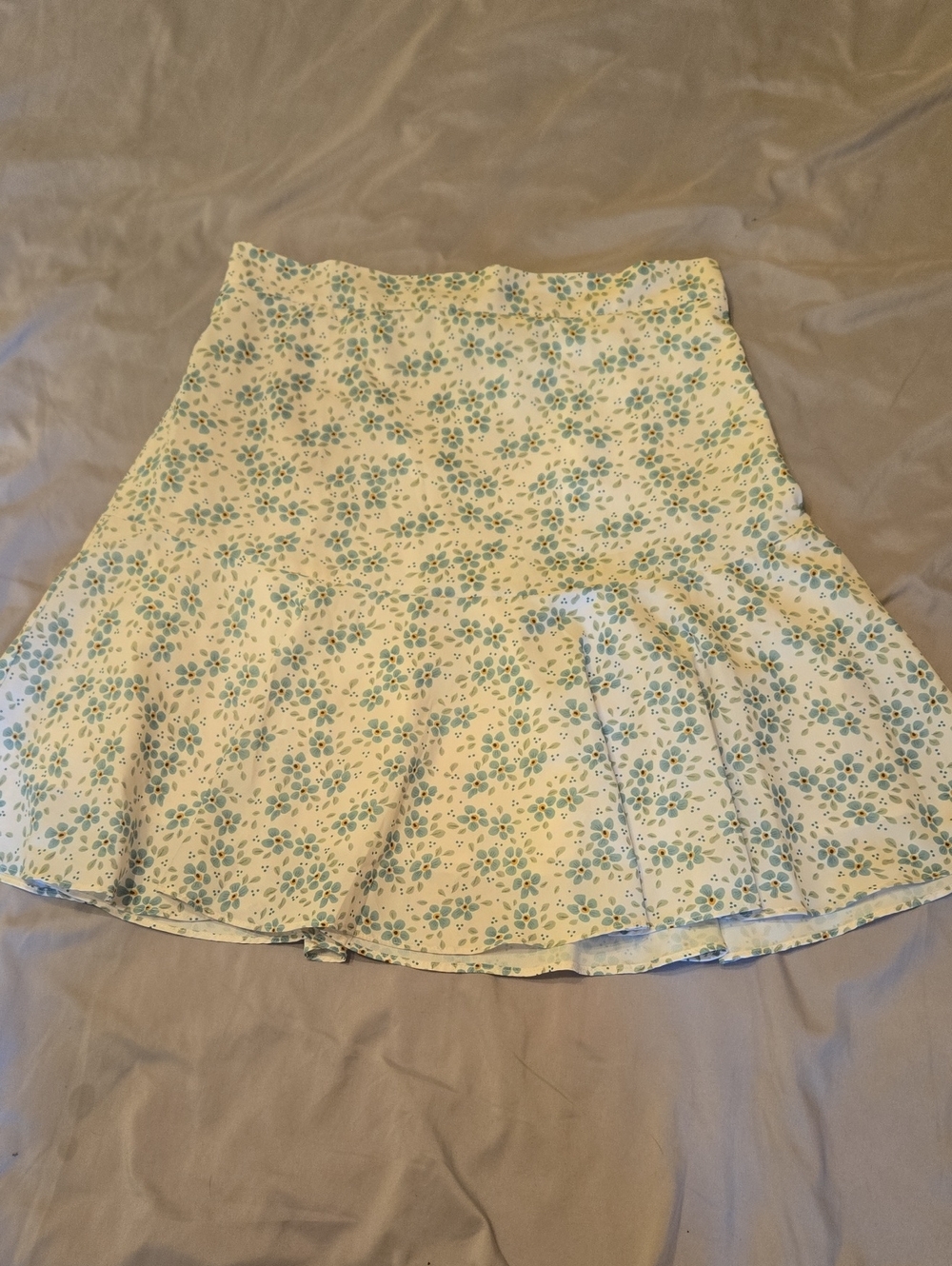 Floral Midi Skirt in Cream with Blue Green Print